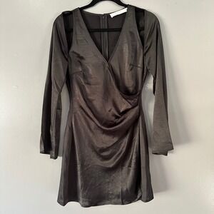 ASTR The Label Cold Shoulder Satin‎ Little Black Dress | Faux Wrap